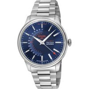 Gevril Mens Guggenheim Automatic 316L Stainless Steel Blue Dial, Satin and Polished Bracelet. – Silver – One Size