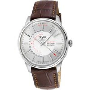 Gevril Mens Guggenheim Automated 316L Stainless Metal Satin Dial, and Polished Bracelet. – Brown – One Measurement