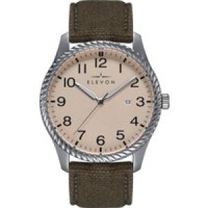 Elevon Mens Crosswind Canvas-Overlaid Leather-based-Band Watch w/ Date – Tan Steel – One Dimension