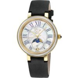 Gv2 WoMens Genoa SS IPYG Case, White MOP Dial, Authentic Handmade Black Nero Suede Leather Strap – One Size