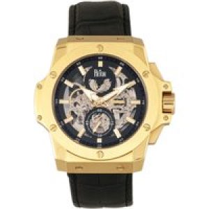Reign Mens Commodus Automated Skeleton Leather-based-Band Watch – Black/Gold Stainless Metal – One Dimension