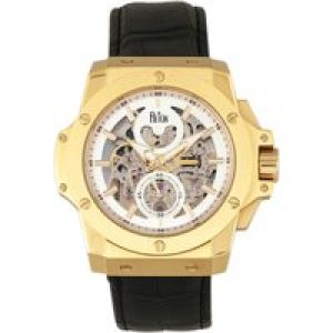 Reign Mens Commodus Automated Skeleton Leather-based-Band Watch – Gold Stainless Metal – One Measurement