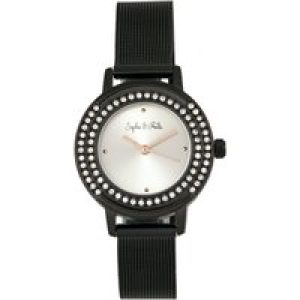Sophie & Freda Womens Cambridge Bracelet Watch w/Swarovski Crystals – Black Stainless Steel – One Size