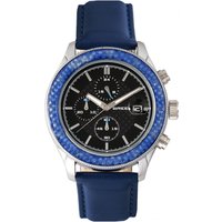 Breed Mens Maverick Chronograph Leather-based-Band Watch w/Date - Blue Stainless Metal - One Measurement - Image 2