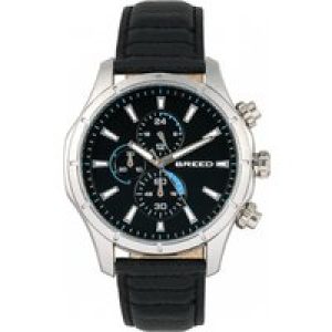 Breed Mens Lacroix Chronograph Leather-based-Band Watch – Black & Silver Stainless Metal – One Measurement