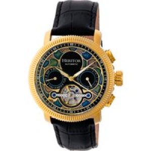 Heritor Computerized Charisma Mens Semi-Skeleton Leather-based-Band Watch – Black/Gold Stainless Metal – One Dimension