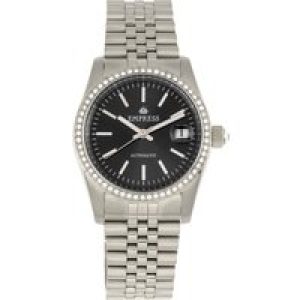 Empress Womens Constance Automatic Bracelet Watch w/Date – Black & Silver Stainless Steel – One Size