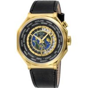 Gv2 Mens Marchese Swiss Quartz IPYG Case, Genuine Italian Black Leather Watch – One Size