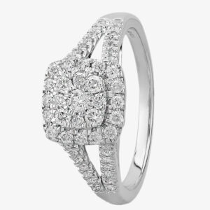 9ct White Gold 0.50ct Diamond Split Shouldered Square Cluster Ring THR19764-50D P