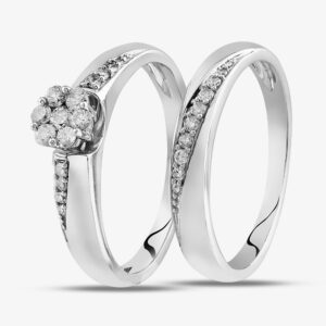 9ct White Gold 0.25ct Diamond Cluster Bridal Set THR15070-25 M