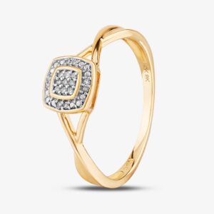 9ct Yellow Gold 0.05ct Diamond Pave Square Cluster Promise Ring THR19766-05 9KY K