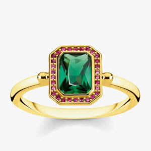THOMAS SABO Gold Plated Purple and Inexperienced Multi-Stone Ring TR2264-973-7-56