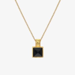 Hot Diamonds 18ct Gold Plated Black Onyx Diamond Square Pendant Necklace DP914