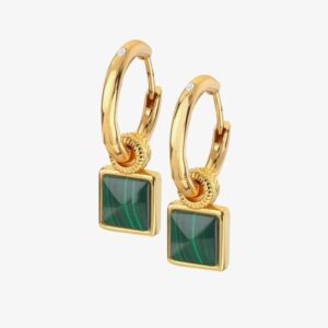 Hot Diamonds Revive 18ct Gold Plated Malachite & Diamond Square Hoop Dropper Earrings DE713