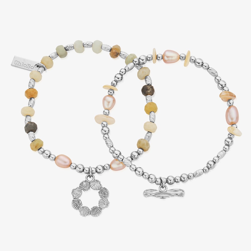 ChloBo Treasures Of Bali Peace And Steadiness Sterling Silver Blended Stone Set Of Two Bracelet SBSETAPS3538