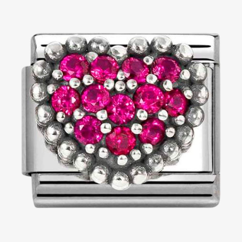 Nomination Stainless Steel & Silver Pink Cubic Zirconia Dotted Heart Charm 330327/08