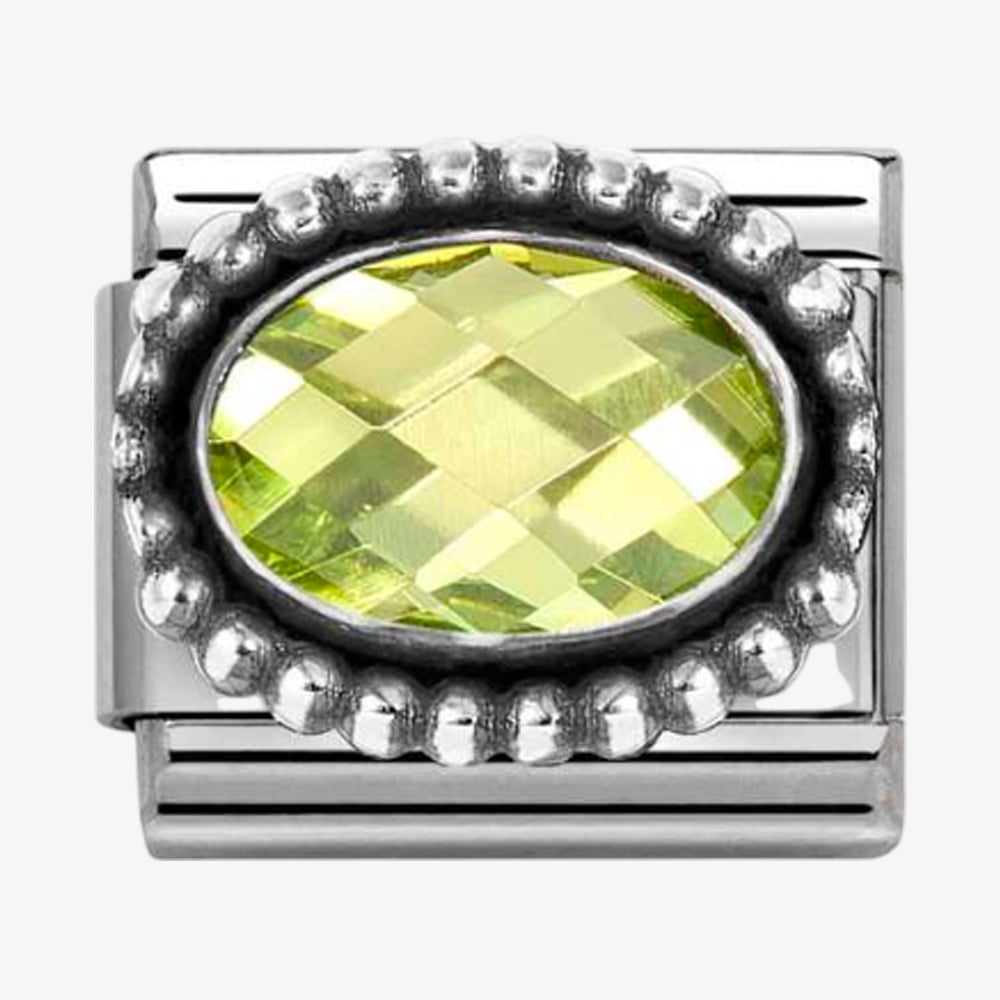 Nomination Stainless Steel & Silver Green Cubic Zirconia Oval Beaded Charm 330607/004