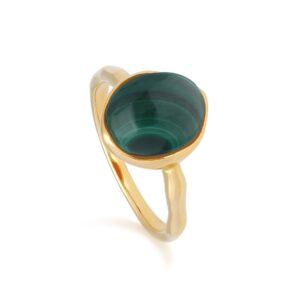 Abnormal B Gem Malachite Ring in Yellow Gold Plated Silver