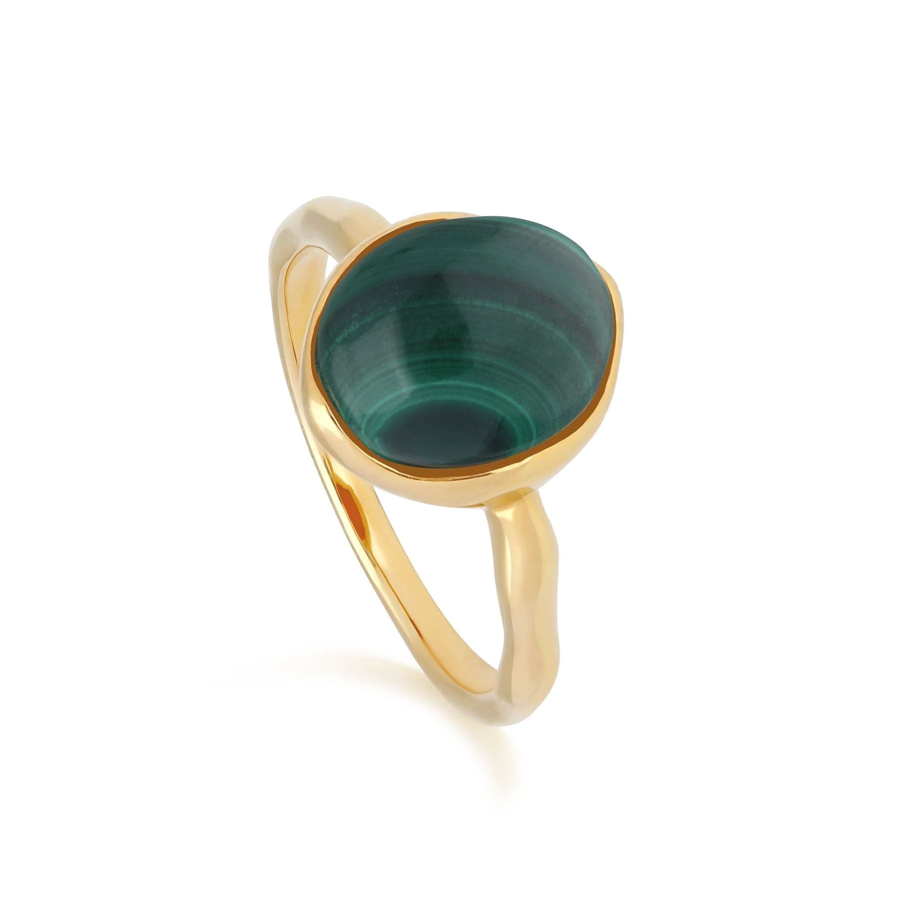 Abnormal B Gem Malachite Ring in Yellow Gold Plated Silver