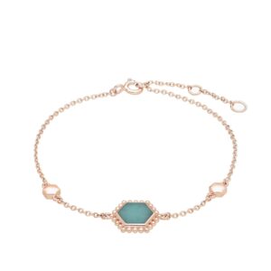 Amazonite Flat Slice Hex Bracelet in Rose Gold Plated  Silver