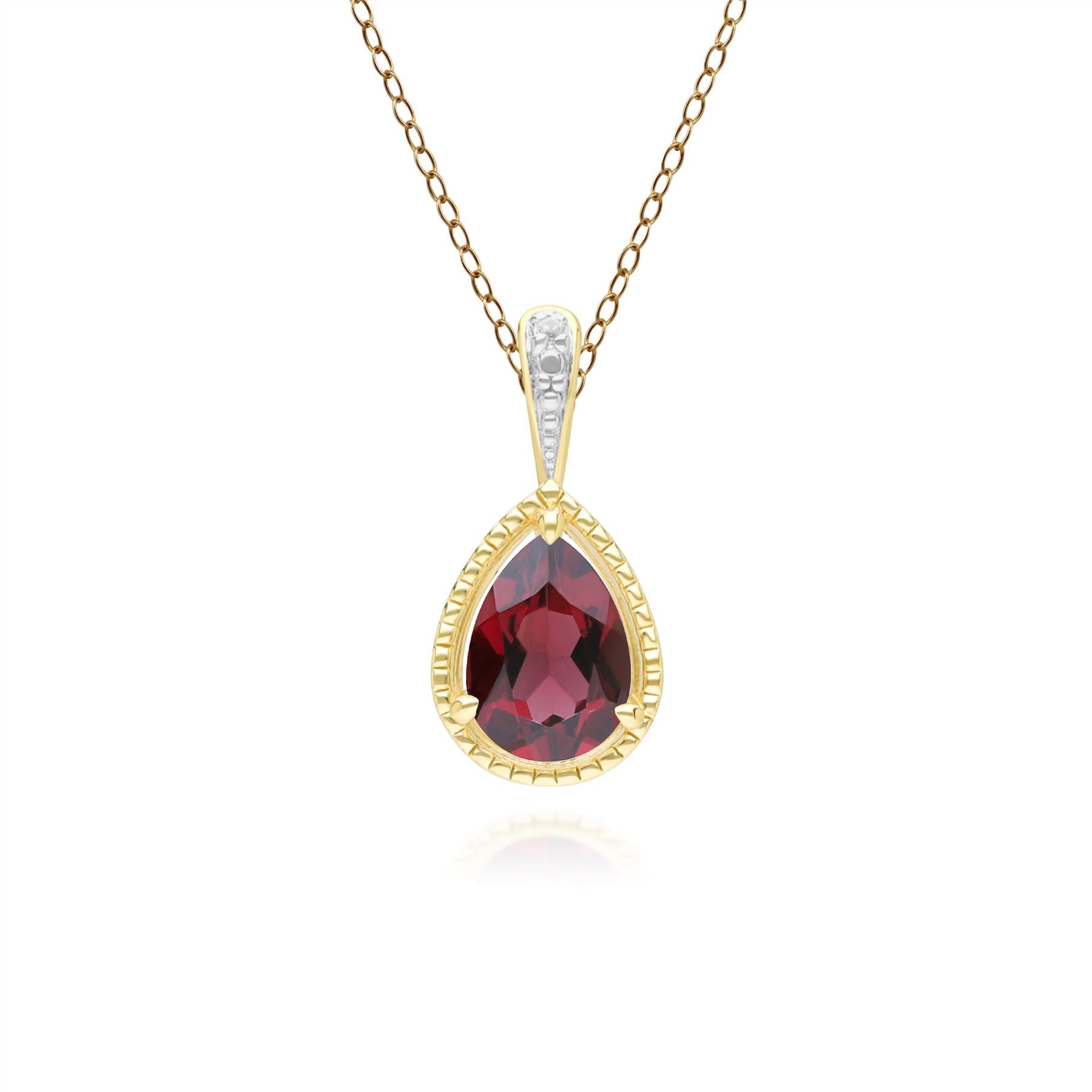 Vintage Pear Garnet & Diamond Pendant Necklace In 9ct Yellow Gold