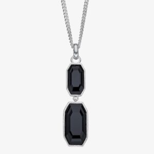 Sterling Silver Jet Black Crystal Double Drop Pendant Necklace P4921B