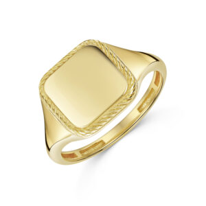 9ct Yellow Gold Spherical Twisted Rope Body Signet Heart Ring sq.