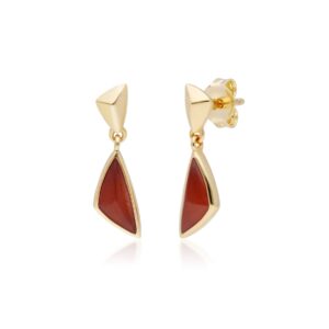 Micro Statement Dyed Red Jade Drop Earrings in Gold Plated Silver