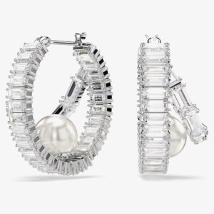 Ariana Grande X Swarovski Capsule White Crystal & Pearl Hoop Earrings 5720868