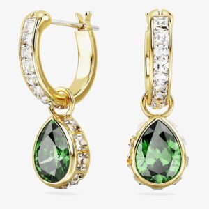 Swarovski Stilla Inexperienced Pear Minimize Gold Plated Dropper Hoop Earrings 5662922