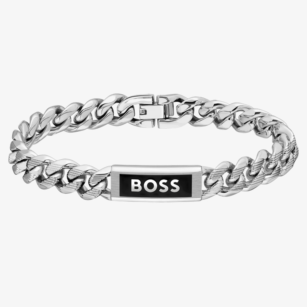 BOSS Mens Kassy Emblem Silver Logo Chain Bracelet 1580679M