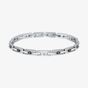 Maserati Silver Rectangle Hyperlink Black Crystal Bracelet JM422ATJ10