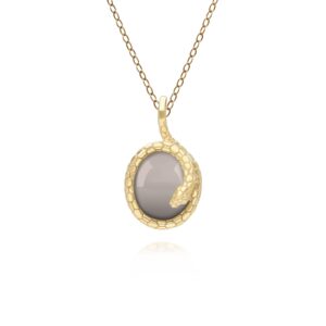ECFEW™ Black Moonstone Winding Snake Pendant Necklace In Gold Plated Sterling Silver