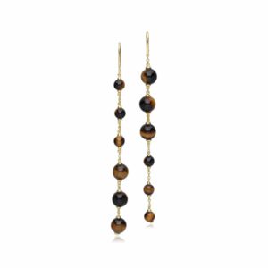 ECFEW™ Unifier Mismatched Tigers Eye Dangle Drop Earrings in Gold Plated Sterling Silver