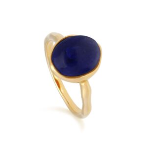 Irregular B Gem Lapis Lazuli Ring in Yellow Gold Plated Silver