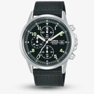 Lorus Mens Black Chronograph Fabric Strap Watch RM347JX9