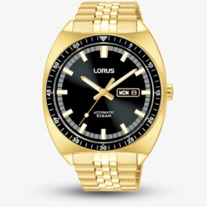 Lorus Mens Automatic Retro Black & Gold Watch RL448BX9