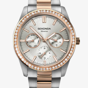 Sekonda Women Two Tone Silver Tone Day Date Crystal Bracelet Watch 2162