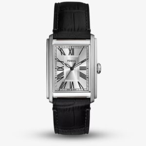 Fossil Mens Carraway Silver Dial Black Leather-based Strap Watch FS6078