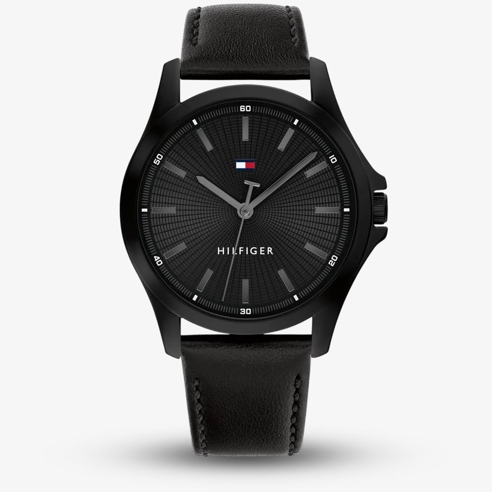 Tommy Hilfiger Mens Bruce Black Leather Strap Watch 1792190