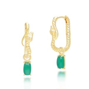 ECFEW™ Chalcedony Snake Dangle Hoop Earrings in Gold Plated Sterling Silver