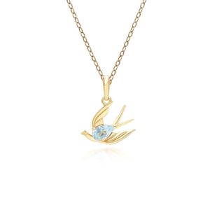 ECFEW™ Writer Blue Topaz Hummingbird Pendant Necklace in Gold Plated Sterling Silver