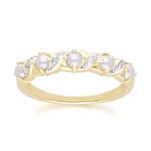 Classic Art Nouveau Style Pearl & Diamond Eternity Ring in 9ct Yellow Gold