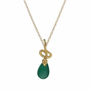 ECFEW™ Dyed Green Chalcedony Winding Snake Pendant in Gold Plated Sterling Silver