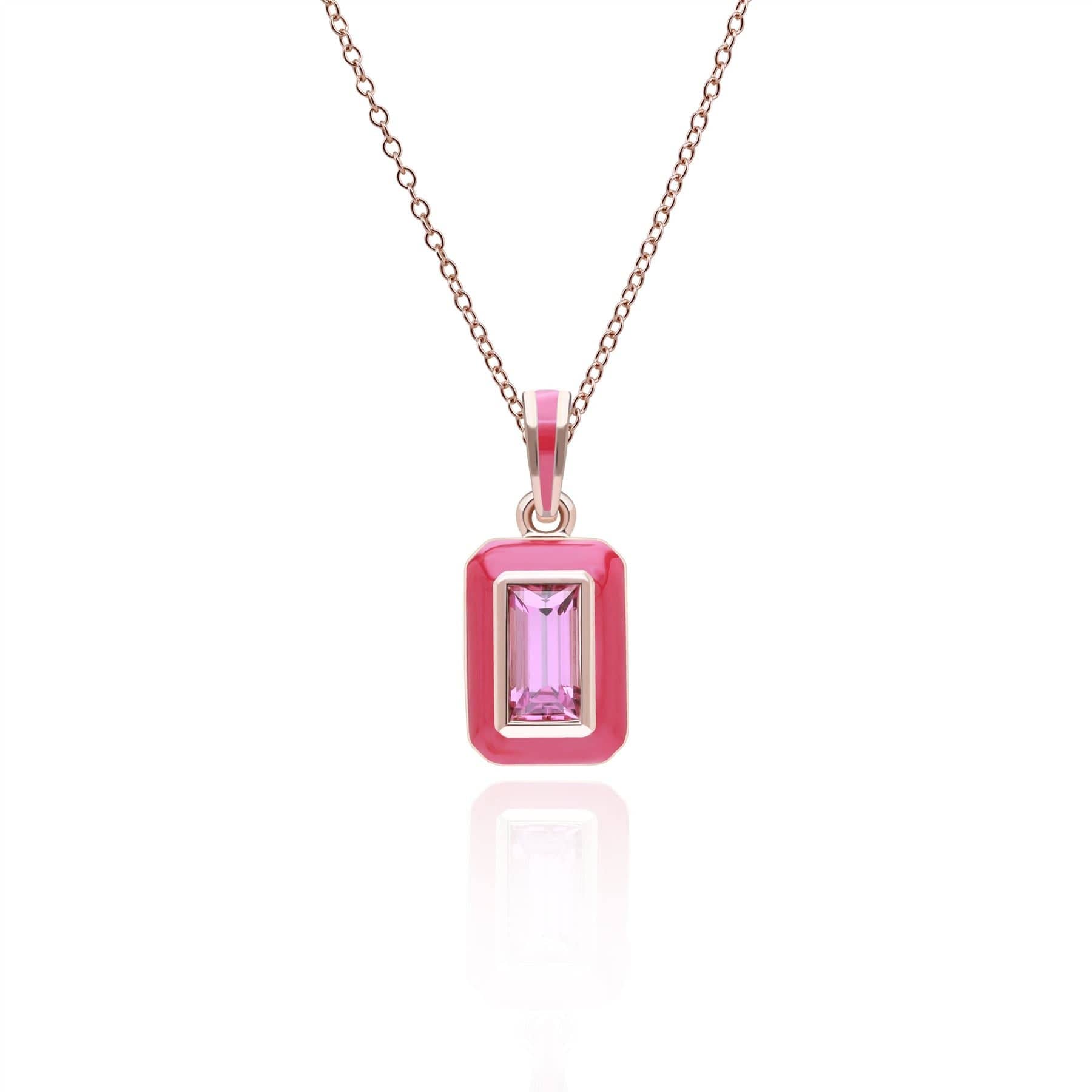 Siberian Waltz Pink Enamel & Baguette Rhodolite Pendant in Rose Gold Plated Sterling Silver