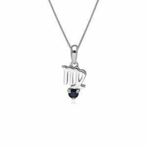 Sapphire Virgo Zodiac Charm Necklace in 9ct White Gold