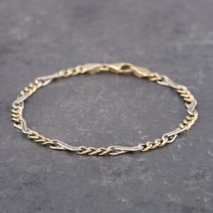 Pre-Owned 9ct Two Colour Gold 3+1 Link 7.5 Inch Figaro Chain Bracelet 41061213