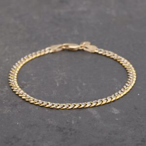 Pre-Owned 9ct Two Color Gold 7 Inch Curb Chain Bracelet 41061221