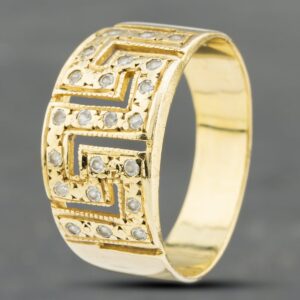 Pre-Owned 14ct Yellow Gold Cubic Zirconia Set Greek Key Design Band Ring 41102179