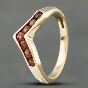 Pre-Owned 9ct Yellow Gold Garnet Wishbone Ring 41102208